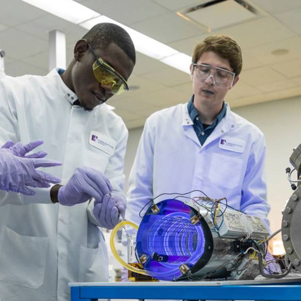 students in physics lab