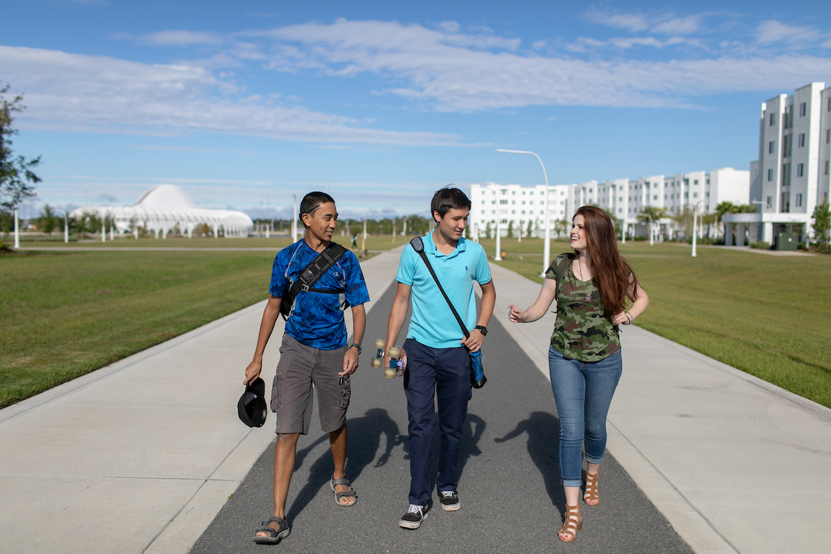 students walking on campus