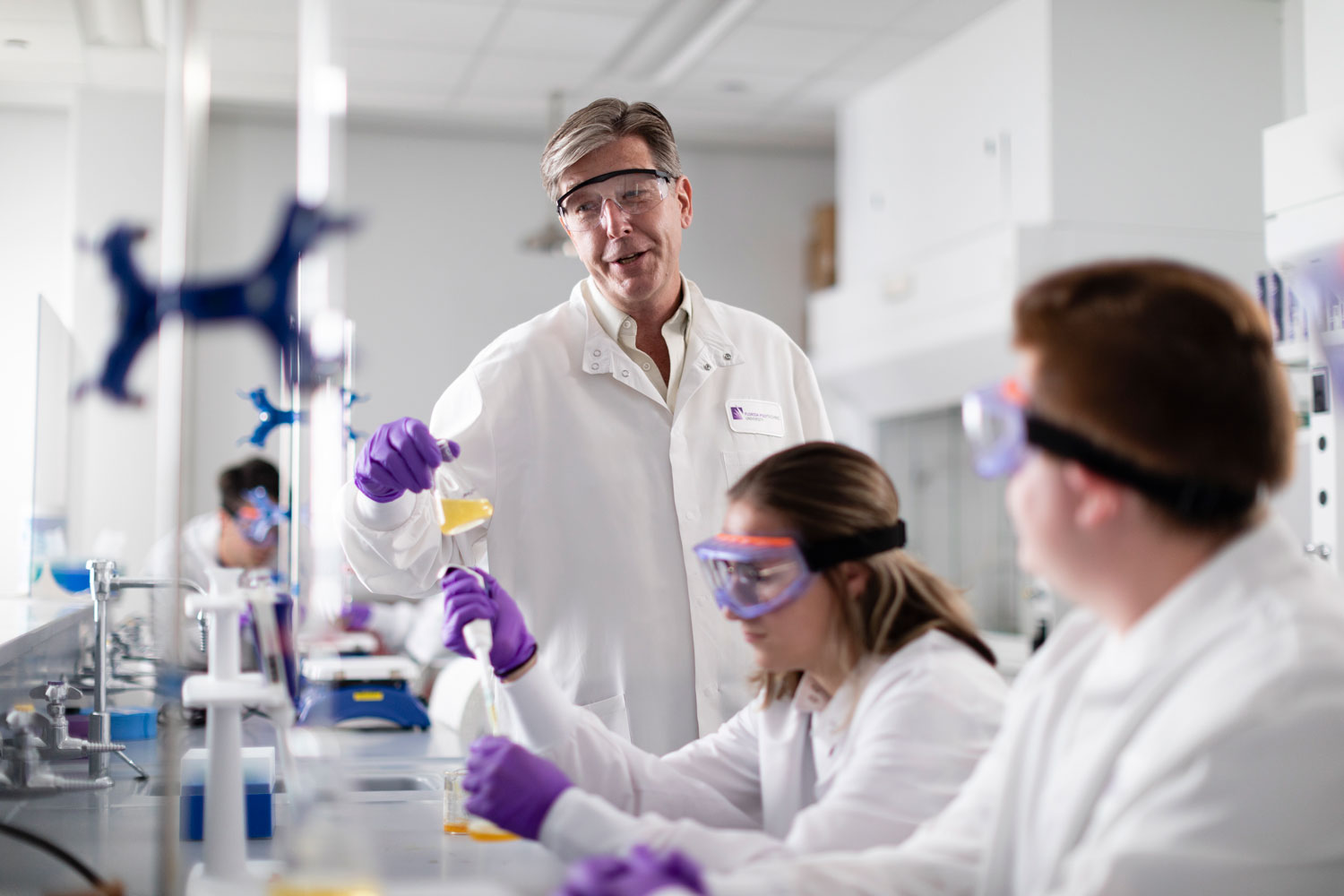 Dr. Scott Wallen in a chemistry lab at Florida Polytechnic University.