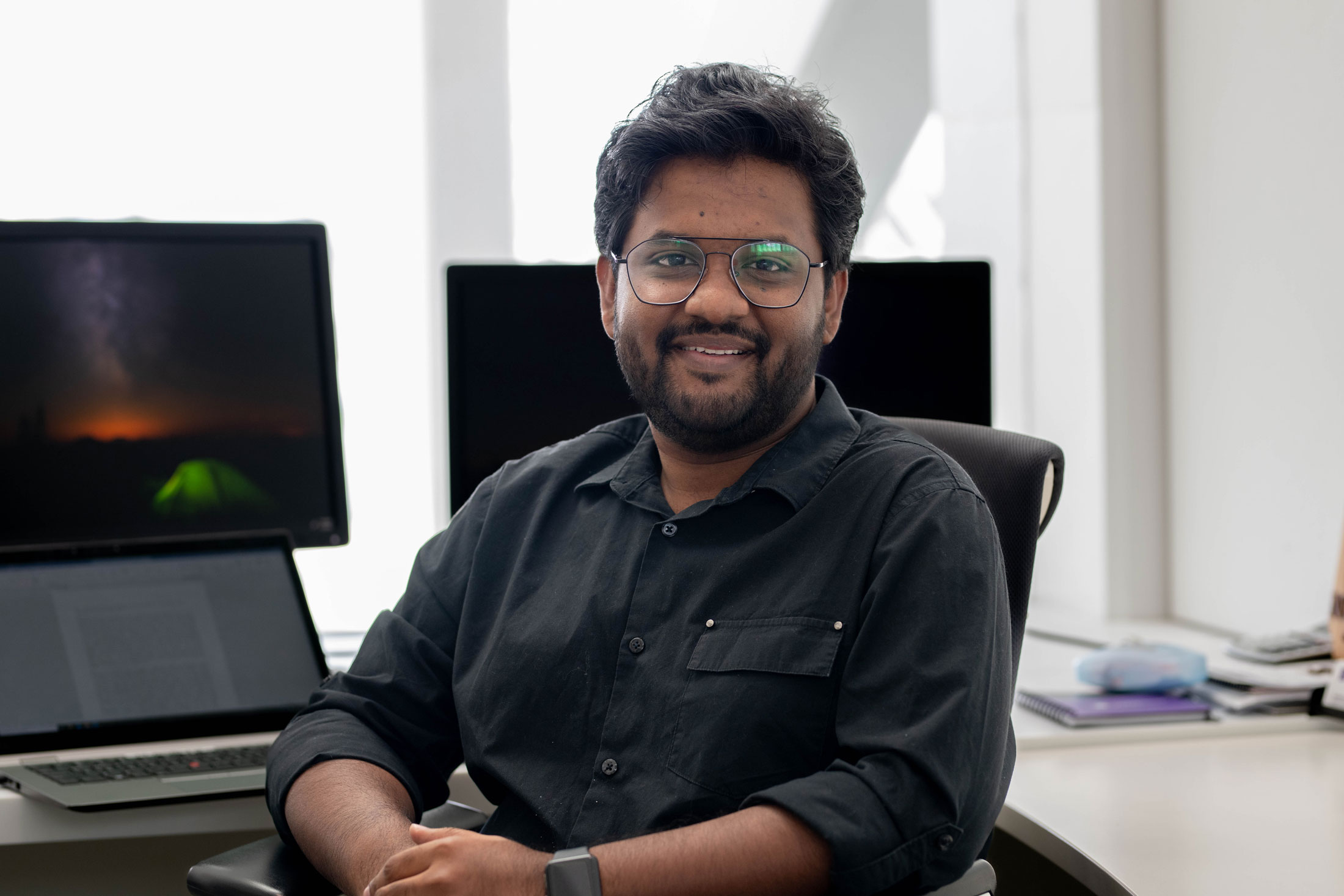 Dr. Ashiq Sakib in his office at Florida Polytechnic University.