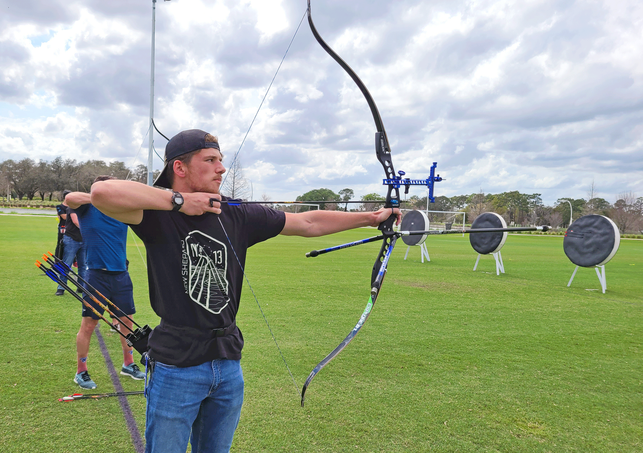 Willard Scammey practices at Florida Polytechnic University’s new archery range. 