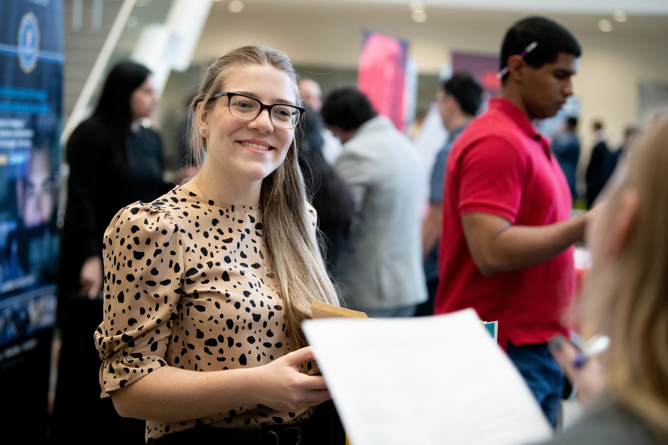 Catarina Andrade speaks with a potential employer at Florida Polytechnic University’s 2023 Spring Career and Internship Fair.