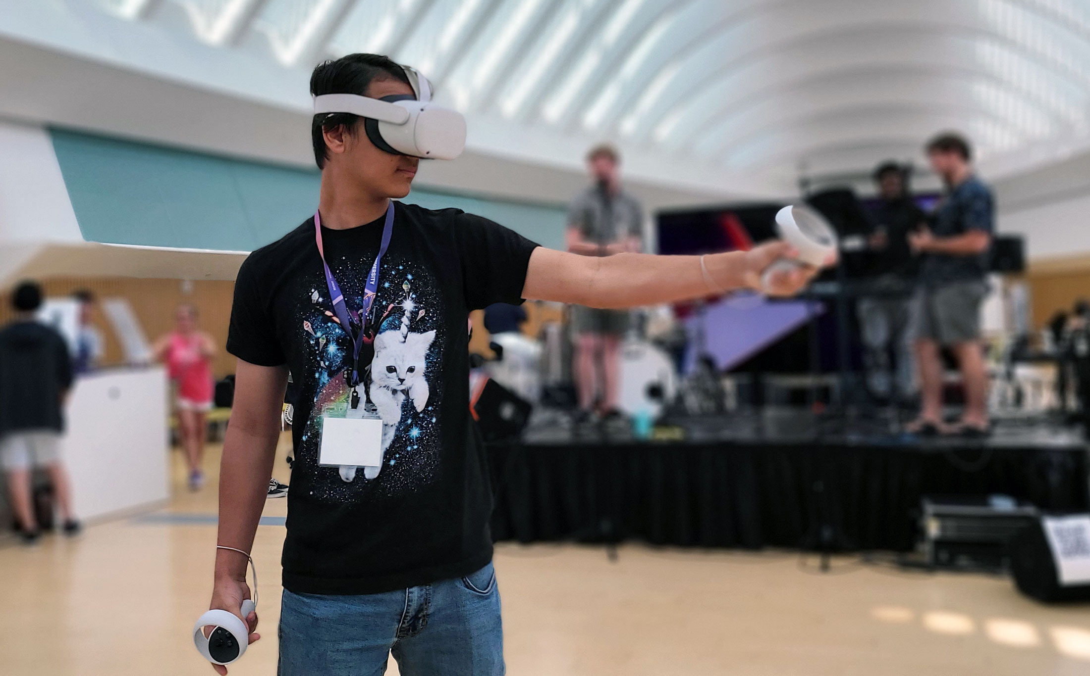 High schooler Chris Bruckner plays a virtual reality game
