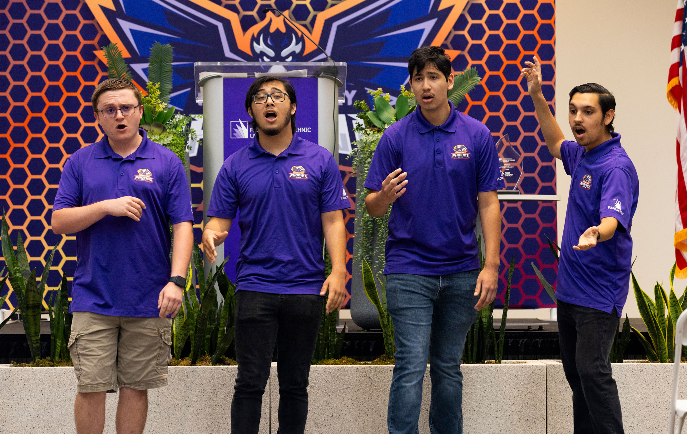 The Polyphonics, Florida Polytechnic University’s barbershop quartet, sing at Family Day