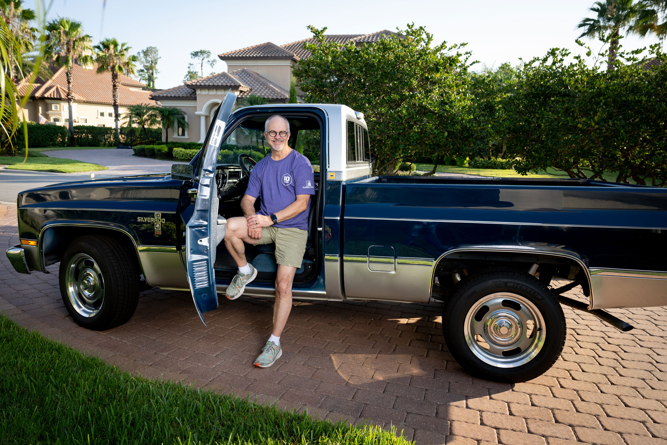 Dr. Randy Avent and his father's restored 1983 Chevrolet C10 pick-up truck