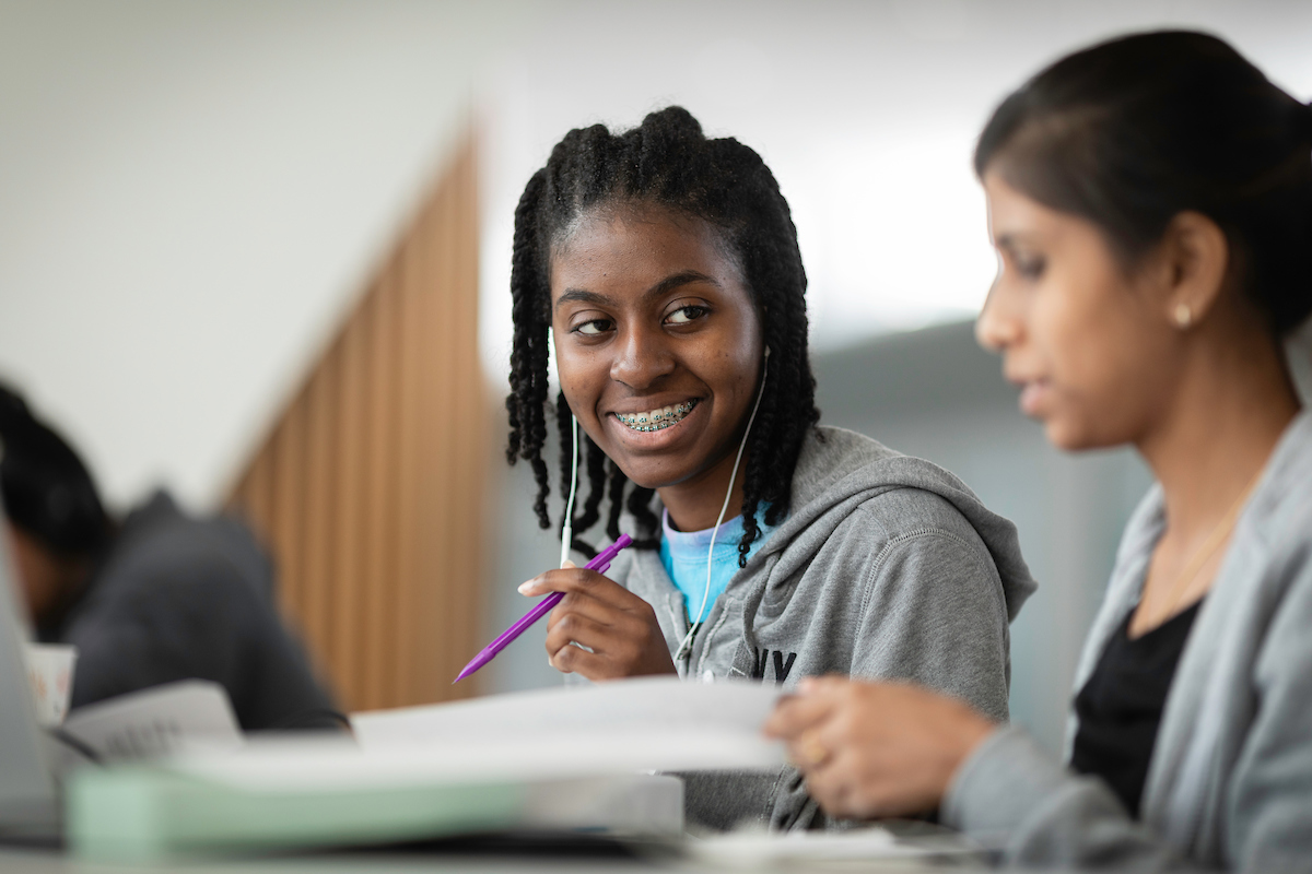 Two female students studying