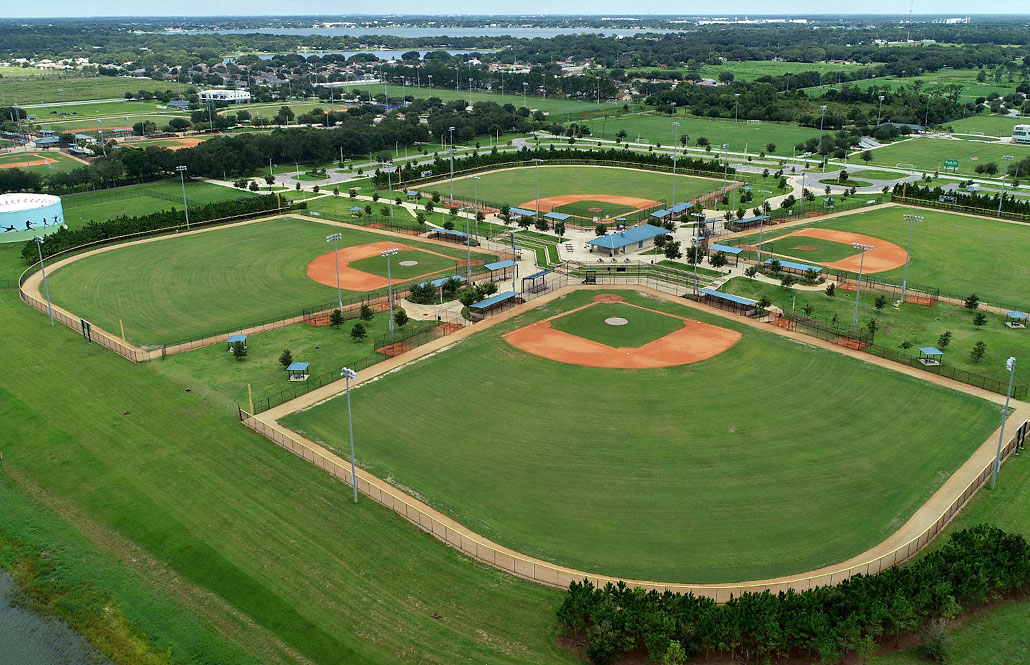 An aerial view of Lake Myrtle Sports Complex shows the baseball facilities that will be home venues for Florida Poly's athletics program.