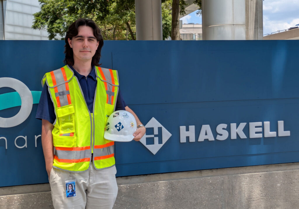 Florida Poly electrical engineering student Cooper Hawk at The Haskell Company in Jacksonville where he is an intern this summer.