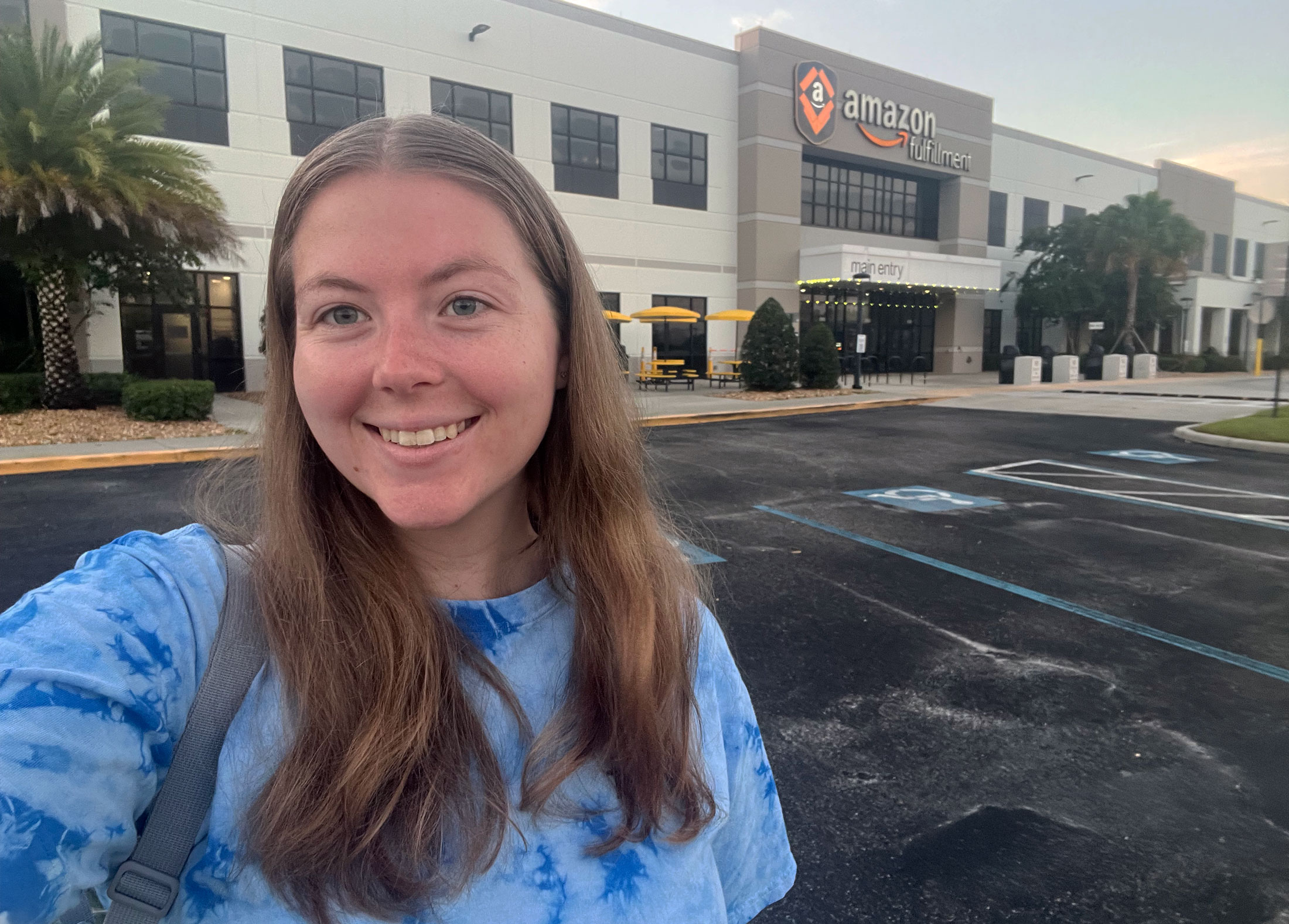 Megan Demeritt, a senior majoring in industrial engineering at Florida Polytechnic University, at Amazon's Lakeland warehouse, where she is an area manager intern.