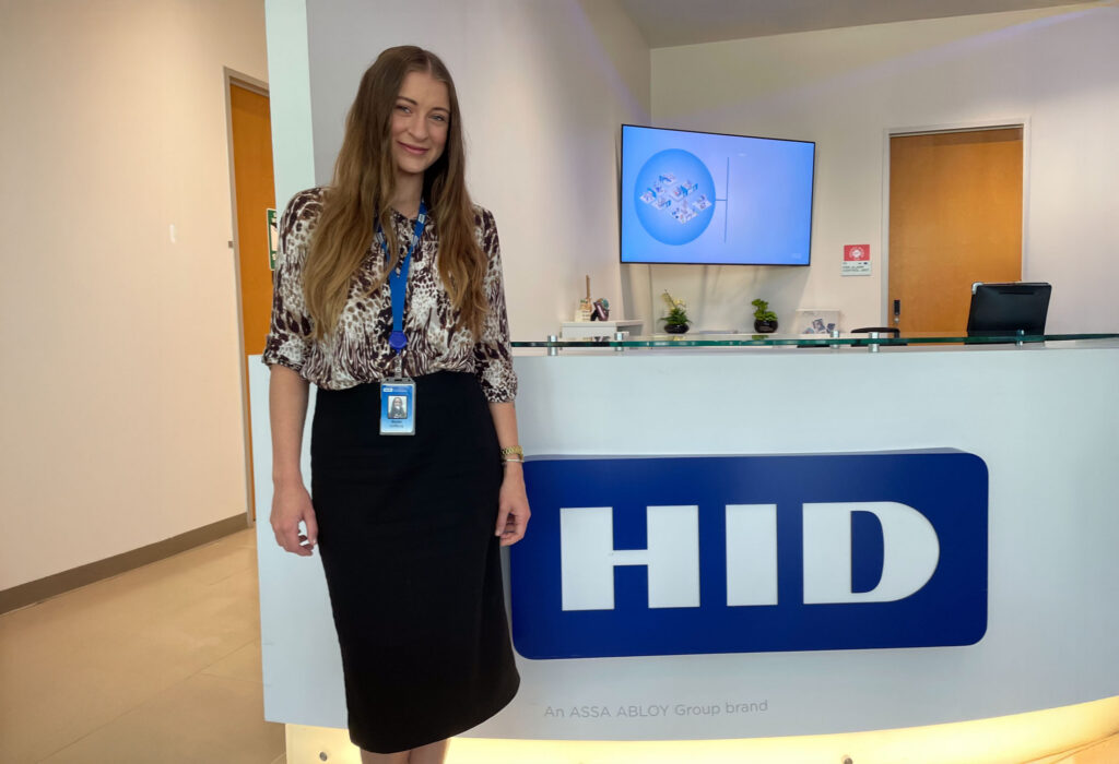 Skylar Limburg, a senior majoring in cybersecurity engineering at Florida Polytechnic University, at HID Global in Austin, Texas, where she is an intern.