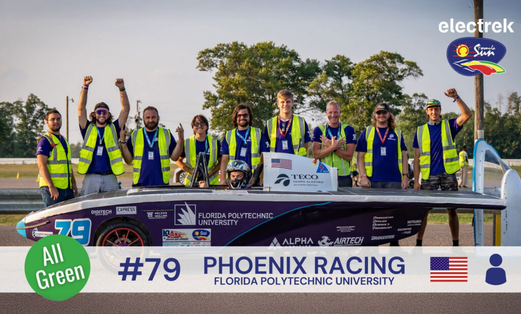 The Phoenix Racing team poses with Spark MK 2.5 ahead of the Electrek Formula Sun Grand Prix in Brainerd, Minnesota, where they won a second-place finish among U.S. teams.