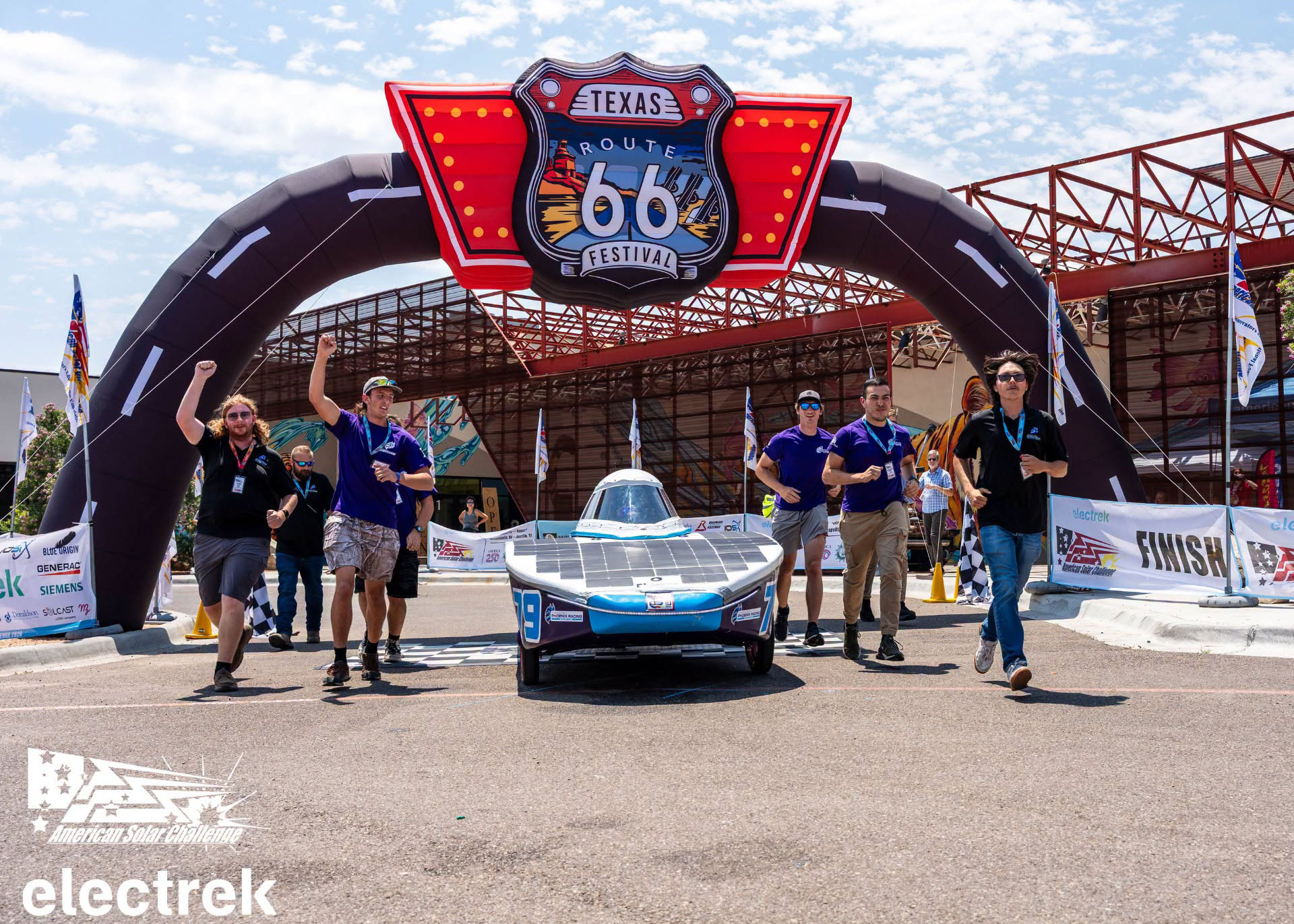 Phoenix Racing at Florida Polytechnic University crosses the finish line and take third place among U.S. teams in the American Solar Challenge cross-country solar vehicle race.