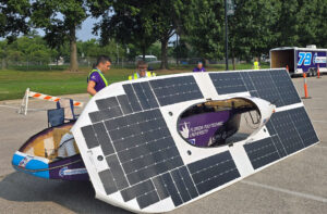 Phoenix Racing charges Spark MK 2.5 in Carthage, Missouri during the Electrek American Solar Challenge.