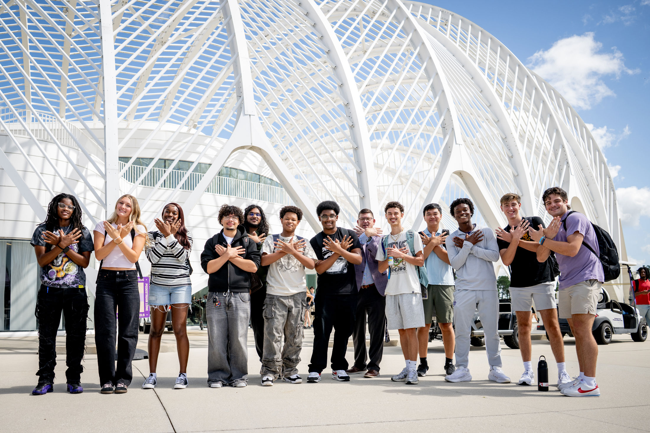 A group of students in front of the IST on the first day of the 2026-27 academic year, which saw record enrollment.